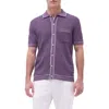 Bugatchi Tipped Short Sleeve Button-up Sweater In Plum