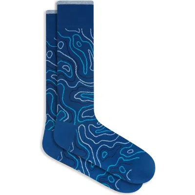 Bugatchi Topography Pattern Mercerized Cotton Blend Dress Socks In Blue