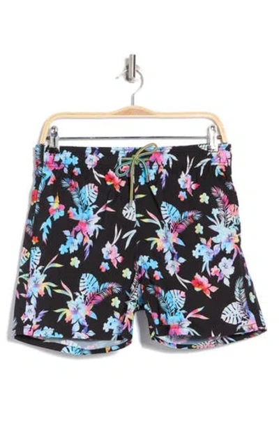 Bugatchi Tropical Print Swim Shorts In Black