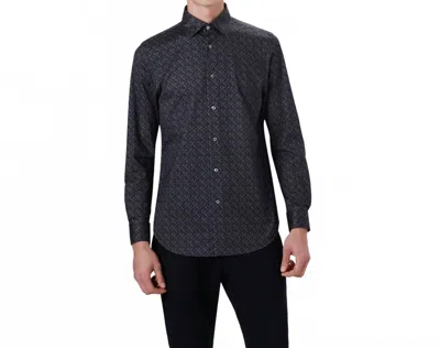 Bugatchi Uomo Jimmy Chevron Print Ooohcotton Long Sleeve Shirt In Graphite In Blue