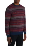Bugatchi Uomo Long Sleeve Striped Sweater In Ruby In Multi