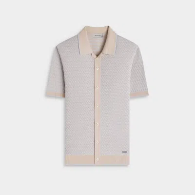 Bugatchi Uomo Men's Two-tone Honeycomb Button-front Short-sleeve Sweater In Almond In Pink