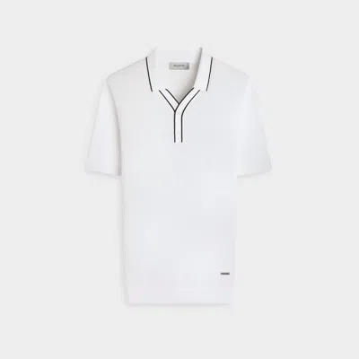 Bugatchi Uomo Men's Waffle Knit Johnny Collar Short-sleeve Sweater In White