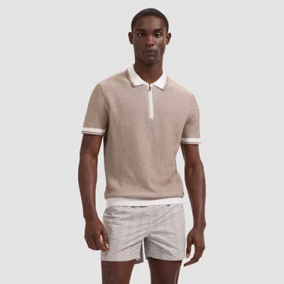 Bugatchi Uomo Ottoman Rib Quarter Zip Short-sleeve Polo Sweater In Brown
