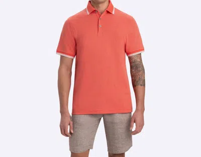 Bugatchi Uomo Striped Three Button Polo In Paprika In Pink