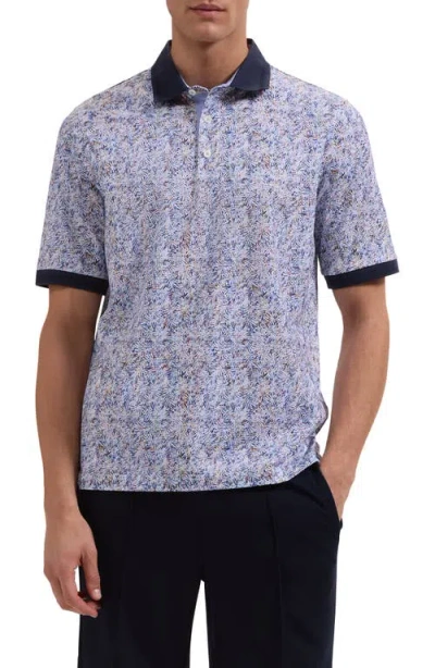 Bugatchi Vasco Ooohcotton® Tropical Leaf Print Polo In Blue