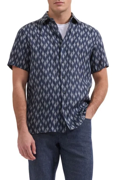 Bugatchi Vero Shaped Fit Geometric Print Short Sleeve Button-up Shirt In Blue