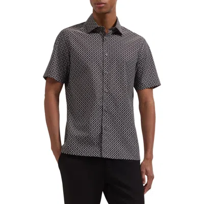 Bugatchi Vero Shaped Fit Geometric Print Short Sleeve Button-up Shirt In Black