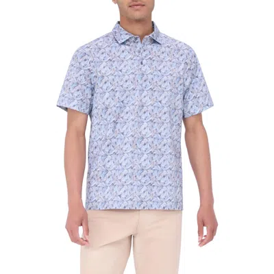 Bugatchi Victor Ooohcotton® Leaf Print Polo In Dusty Blue