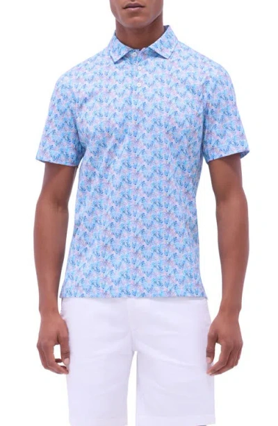 Bugatchi Victor Ooohcotton® Leaf Print Polo In Turquoise