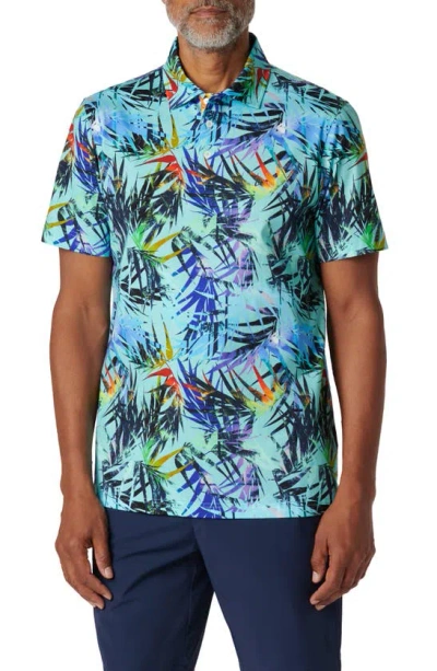 Bugatchi Victor Ooohcotton® Tropical Leaf Print Polo In Turquoise