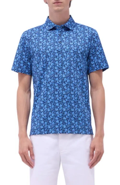 Bugatchi Vincent Ooohcotton® Leaf Print Polo In Night Blue