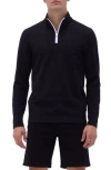 Bugatchi Waffle Knit Quarter Zip Performance Pullover In Black