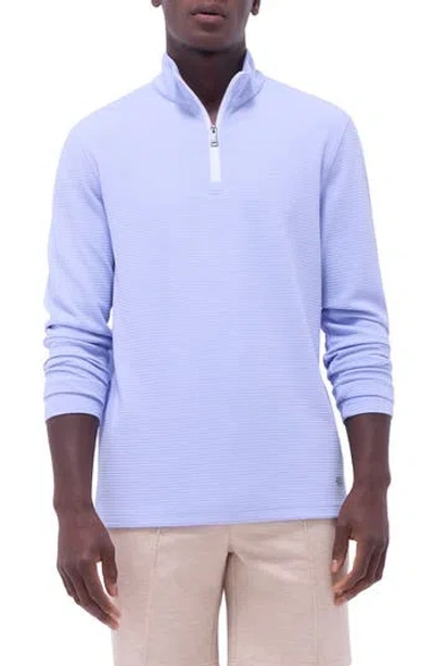 Bugatchi Waffle Knit Quarter Zip Performance Pullover In Blue