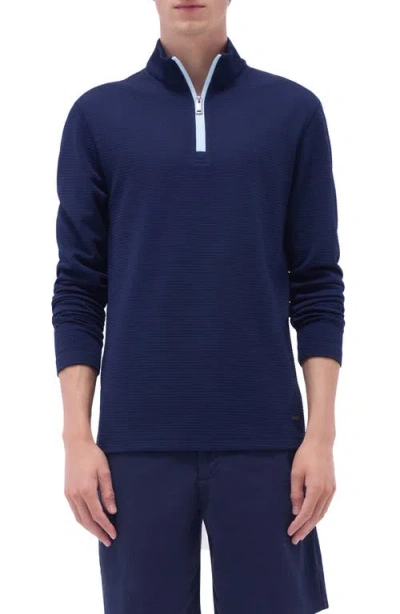 Bugatchi Waffle Knit Quarter Zip Performance Pullover In Navy