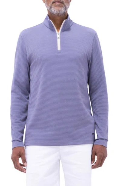Bugatchi Waffle Knit Quarter Zip Performance Pullover In Peacock