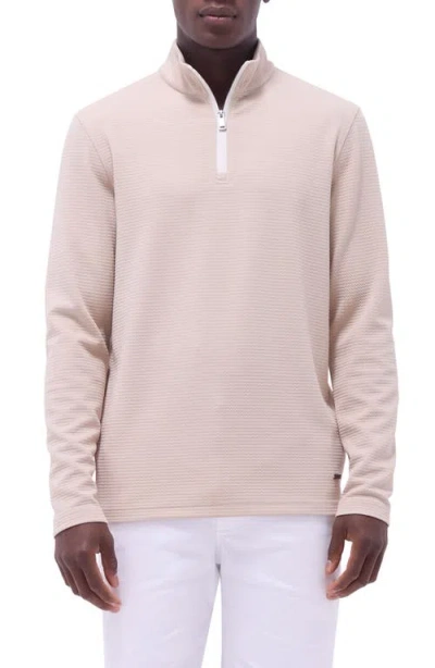 Bugatchi Waffle Knit Quarter Zip Performance Pullover In Sand
