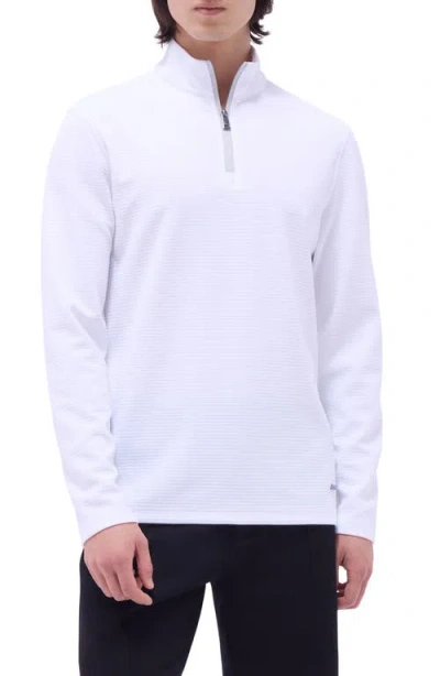 Bugatchi Waffle Knit Quarter Zip Performance Pullover In White