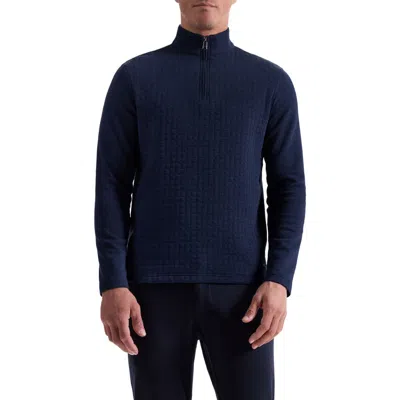 Bugatchi Waffle Quarter Zip Cotton Blend Pullover In Blue