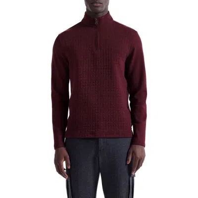 Bugatchi Waffle Quarter Zip Cotton Blend Pullover In Red