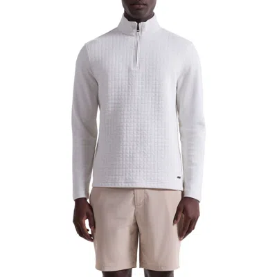 Bugatchi Waffle Quarter Zip Cotton Blend Pullover In Neutral