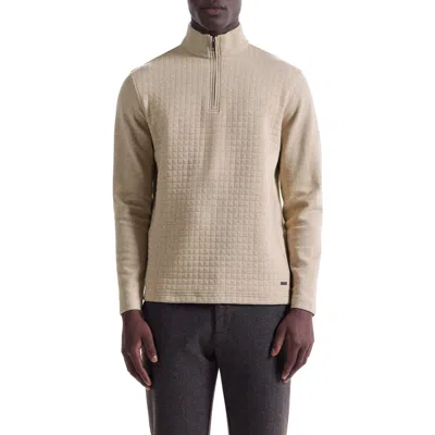 Bugatchi Waffle Quarter Zip Cotton Blend Pullover In Neutral