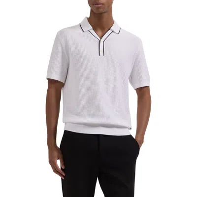 Bugatchi Waffle Stitch Polo Sweater In White
