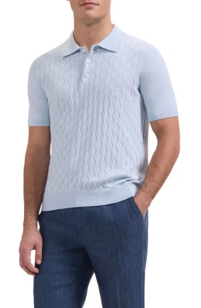 Bugatchi Wave Stitch Cotton Knit Polo In Blue