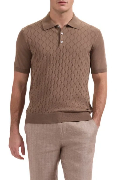 Bugatchi Wave Stitch Cotton Knit Polo In Brown