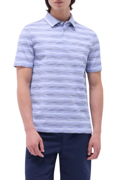 Bugatchi Wavy Stripe Cotton Polo In Classic Blue