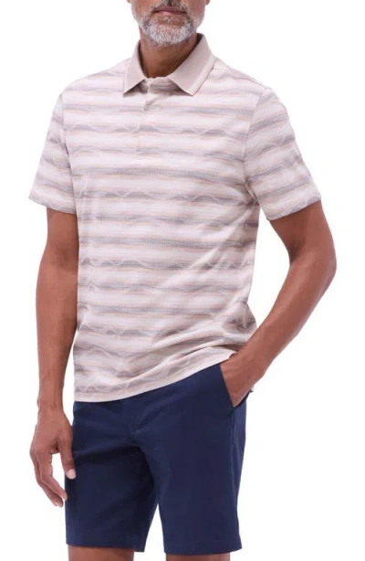 Bugatchi Wavy Stripe Cotton Polo In Sand