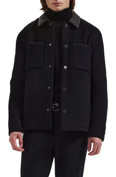 Bugatchi Wool & Cashmere Hybrid Shirt Jacket In Black