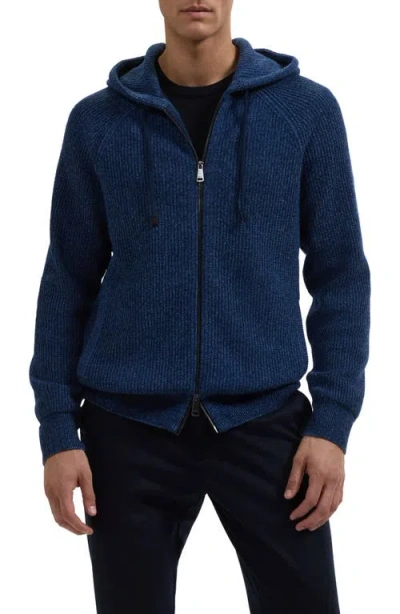 Bugatchi Wool & Cotton Full Zip Hoodie In Blue