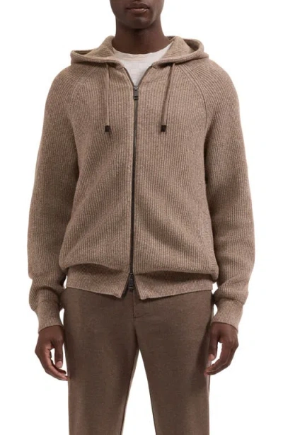 Bugatchi Wool & Cotton Full Zip Hoodie In Brown