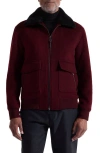 Bugatchi Wool Blend Bomber Jacket With Detachable Genuine Shearling Collar In Brown