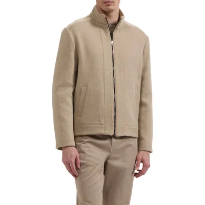 Bugatchi Wool Blend Mock Neck Zip Jacket In Neutral