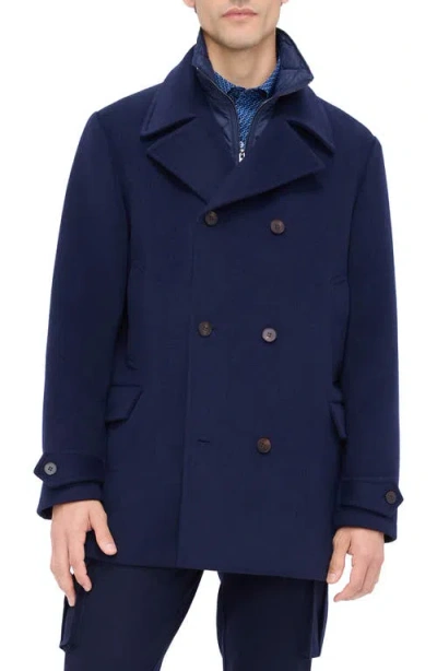 Bugatchi Wool Blend Peacoat With Removable Bib In Navy