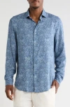 Bugatchi Woven Button Up Shirt In Blue