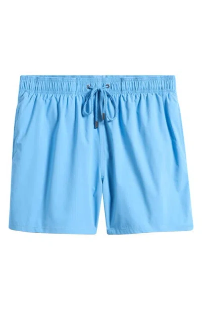 Bugatchi Zane Mid Length Print Swim Trunks In Blue