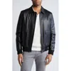 Bugatchi Zip Front Leather Bomber Jacket In Black