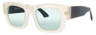 Bugatti 48m Unisex Sunglasses, Size 51-23-148, Acetate/metal In Bne/bk - Bone / Black / Sterling Silver / Green Tint