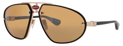 Bugatti Men's Aviator Sunglasses 63-13-142 In Mbk/rg - Matte Black/rose Gold / Orange Tint