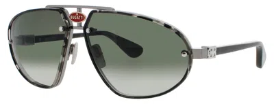 Bugatti Men's Aviator Sunglasses 63mm In Bktt/gm - Black Tortoise/gunmetal / Green Gradient
