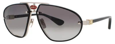 Bugatti Men's Metal Sunglasses Style 10, 63-13-142, Includes Case In Bk/wg - Black/white Gold / Grey Gradient