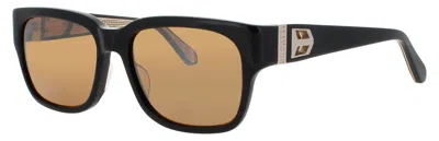 Bugatti Men's Rectangular Acetate Sunglasses With Metal Accents In Bk - Black / Orange Tint