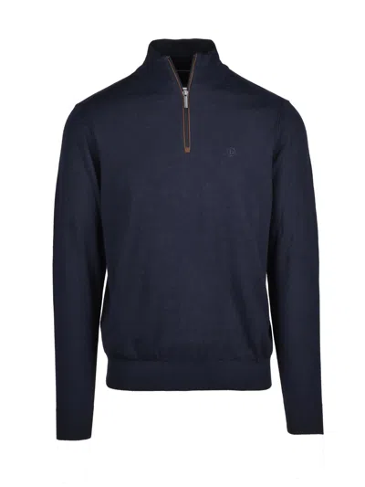 Bugatti Multicolor Cotton-cashmere Half-zip Sweater In Black