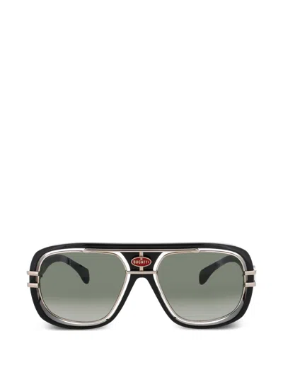 Bugatti 로고 장식 파일럿 프레임 선글라스 In Green