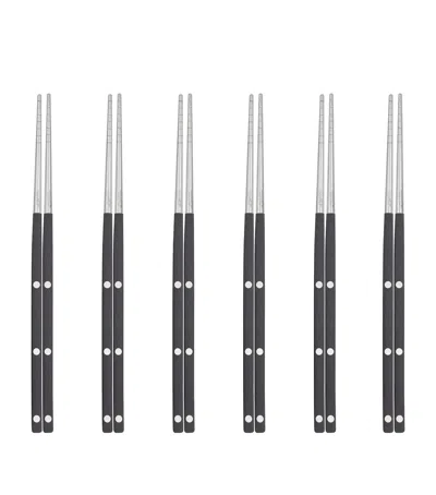 Bugatti Set Of 6 Stainless Steel Allegra Chopsticks In Black
