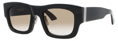 Bugatti Square Frame Sunglasses In Bk - Black / Sterling Silver / Brown Gradient