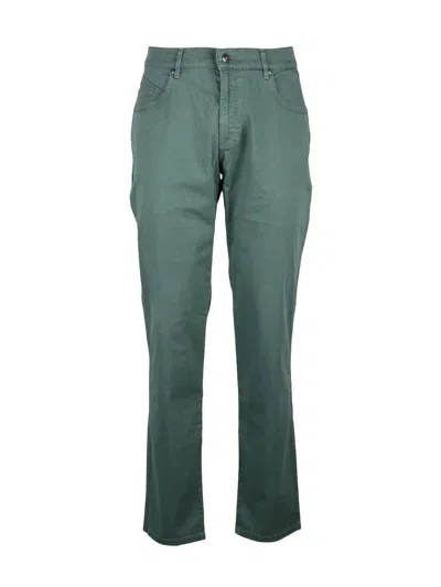 Bugatti Straight-leg Trousers In Technical Fabric Blend In Green